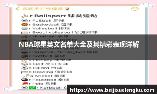 NBA球星英文名单大全及其精彩表现详解